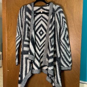 Bianca B Size Large Black & Cream Wool Blend Open Cardigan, Geometric Boho Print